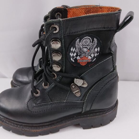 HARLEY DAVIDSON Leather Motorcycle Boots Mid Calf Combat Patch Women's 6.5 - Picture 8 of 15